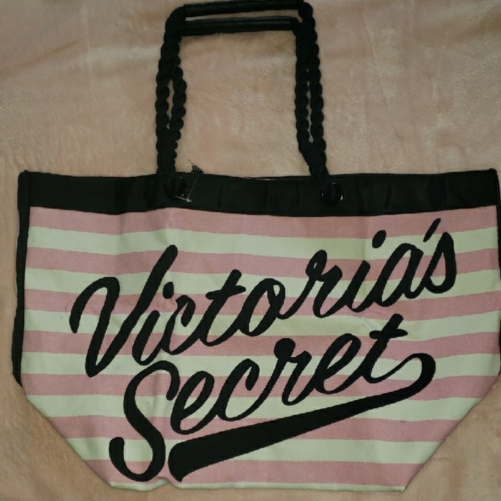 Victoria's Secret Pink and Black Striped Tote Bag